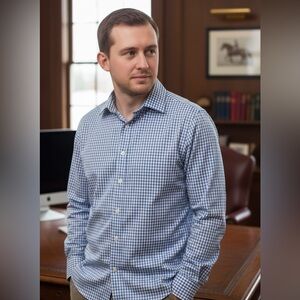 Black & Brown Blue White Check Egyptian Cotton Slim Fit Shirt Size 16 1/2